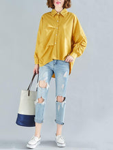 Solid Color Pleated Loose Cropped Hem Shirt